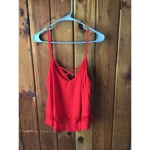Ambiance Apparel Red Camisole Size L Adjustable Strap Lace Trim Sexy Romantic